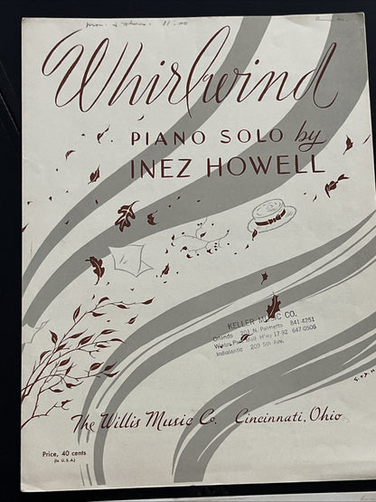 Inez Howell Piano Solo Music Single Sheet Whirlwind & At The Fountain 1952 /1953