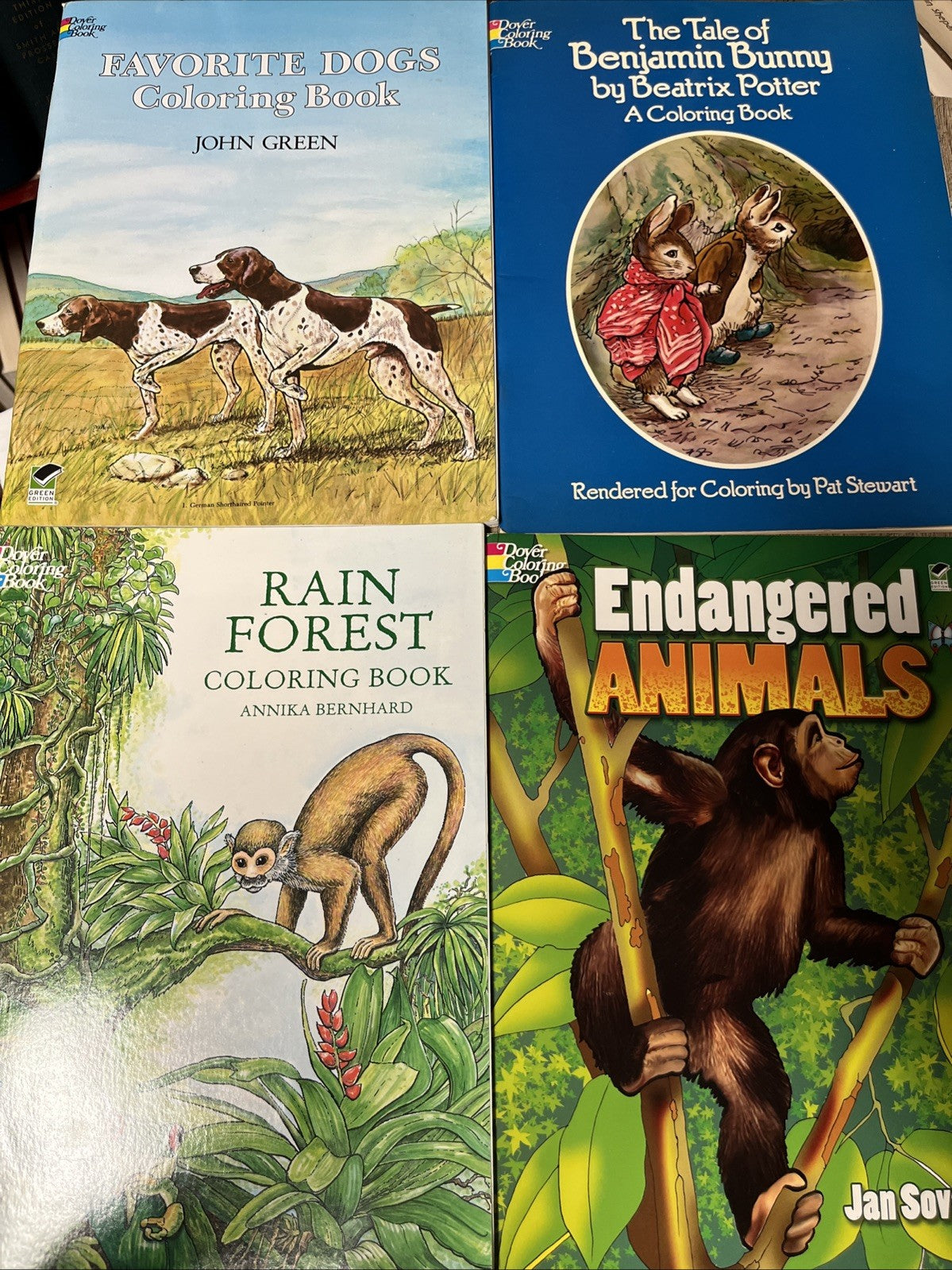 Lot of 4 Coloring Books Lots Jan Sovak ,Pat Stewart,John Green & Annika Bernhard