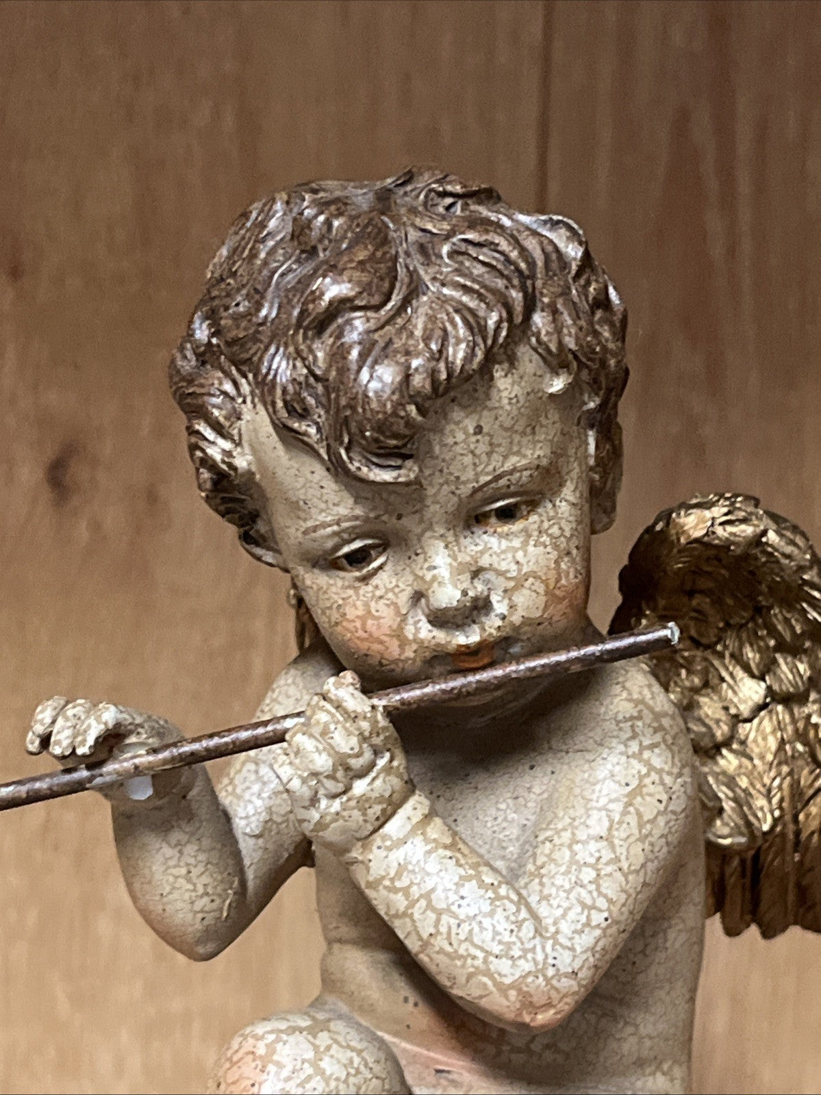 Figure Angel with Flute on Ball made of Artificial Resin (9 x 22 cm)