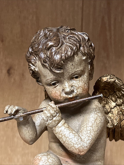 Figure Angel with Flute on Ball made of Artificial Resin (9 x 22 cm)