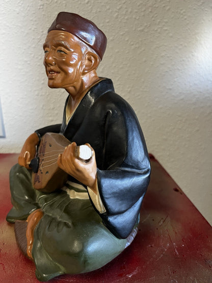 Hakata Urasaki Old Man Biwa Instrument Japanese Figurine Top of Biwa Is Broken