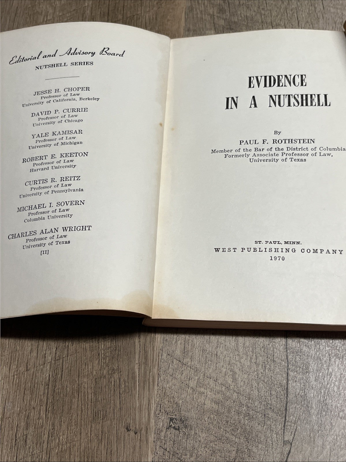 VTG EVIDENCE IN A NUTSHELL PAPERBACK BOOK PAUL ROTHSTEIN 1970 WEST PUBLISHING