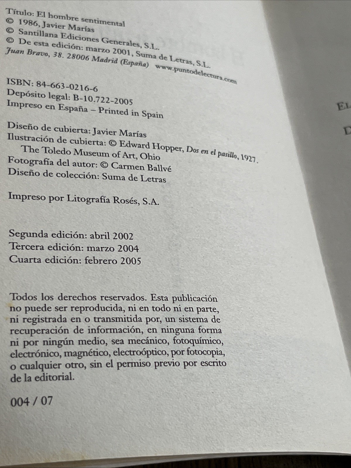 EL HOMBRE SENTIMENTAL (SPANISH EDITION) By Javier Marias