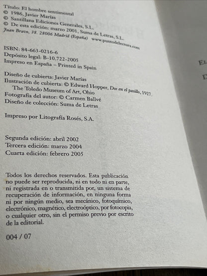 EL HOMBRE SENTIMENTAL (SPANISH EDITION) By Javier Marias