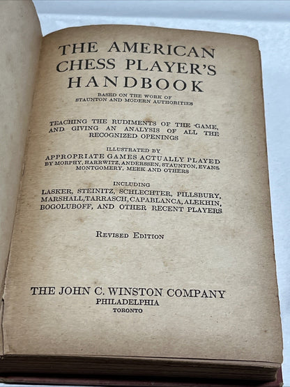 The American Chess Player's Hand Book (1934 Hardcover) Vintage, Classic - rough