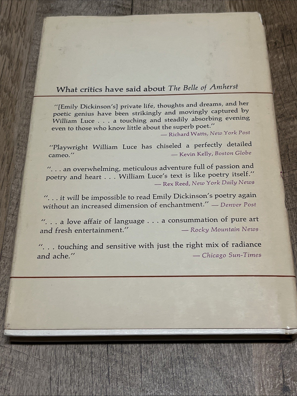 Belle of Amherst A Play Based on the Life of Emily Dickinson by William Luce 1st