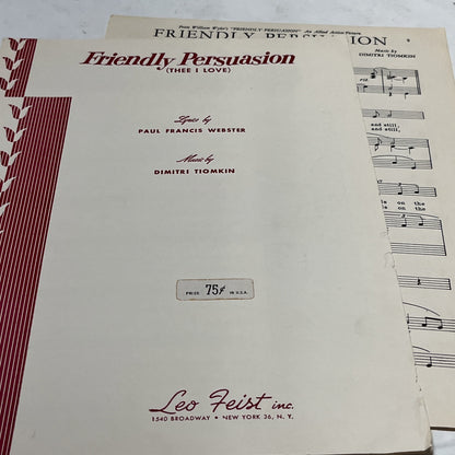 Vintage Sheet Music Friendly Persuasion 1956 ( THEE I LOVE) By Dimitri Tiomkin