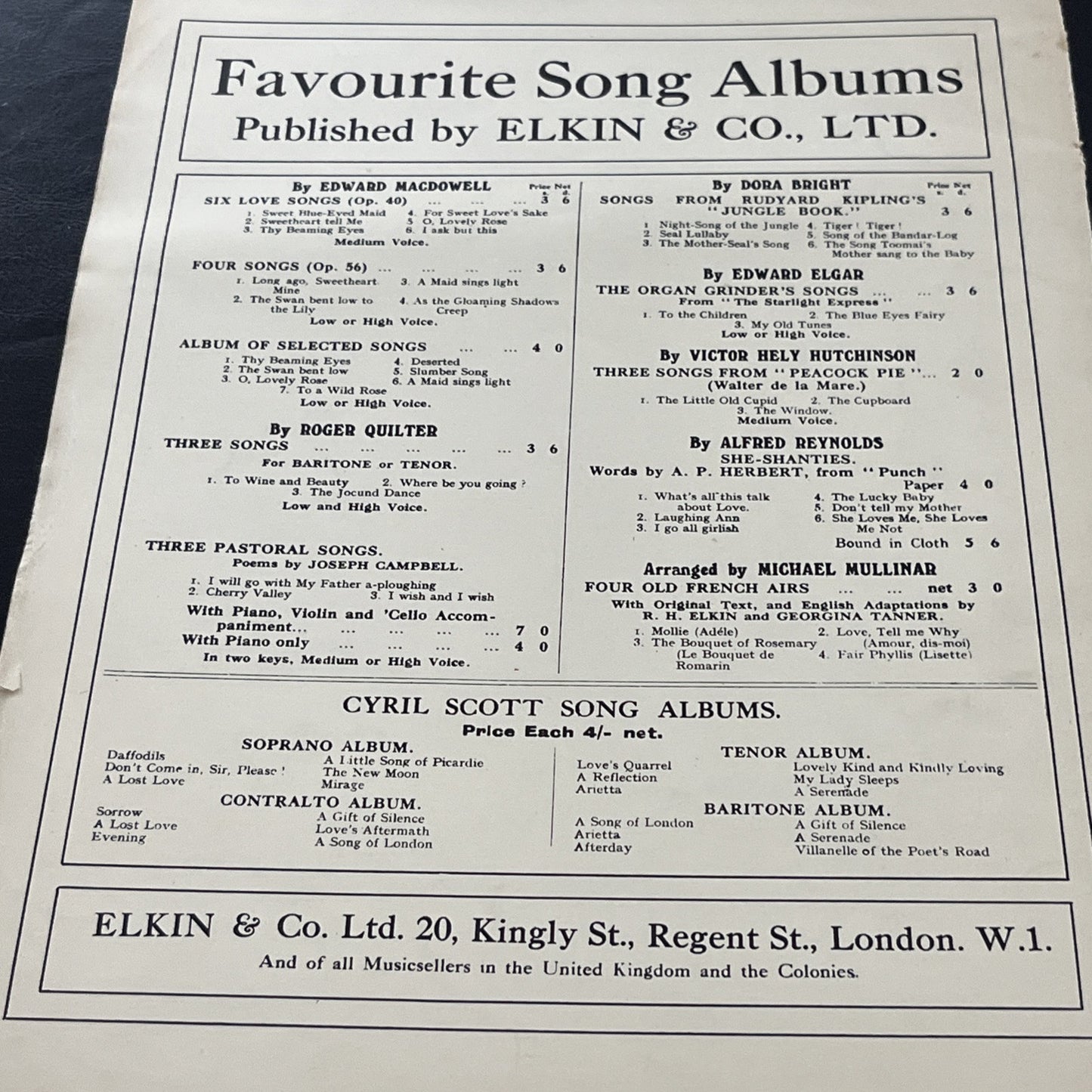 Rare Vintage Thoughts Song by Ernest R.H. Elkin BRAHMS Op. 39; No.15 - (1935)