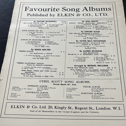 Rare Vintage Thoughts Song by Ernest R.H. Elkin BRAHMS Op. 39; No.15 - (1935)
