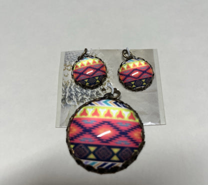 Red And Black Bohemian Southwestern Chic Pendant For Necklace & Earrings
