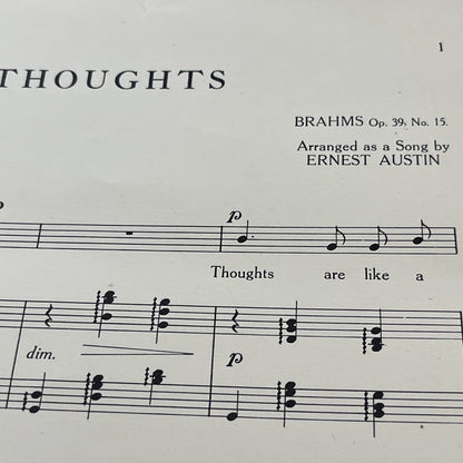 Rare Vintage Thoughts Song by Ernest R.H. Elkin BRAHMS Op. 39; No.15 - (1935)