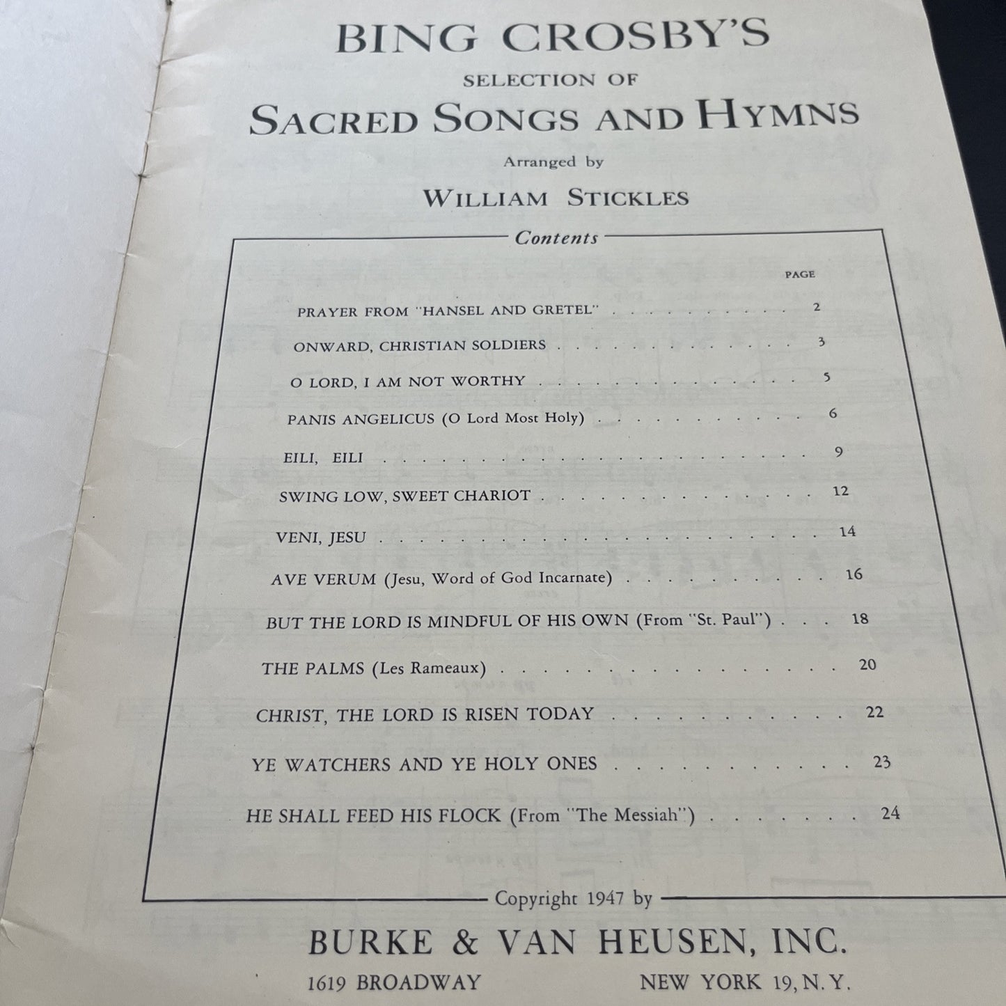 Rare Bing Crosby’s Selection Of Sacred Songs And Hymns By William Stickles /1947