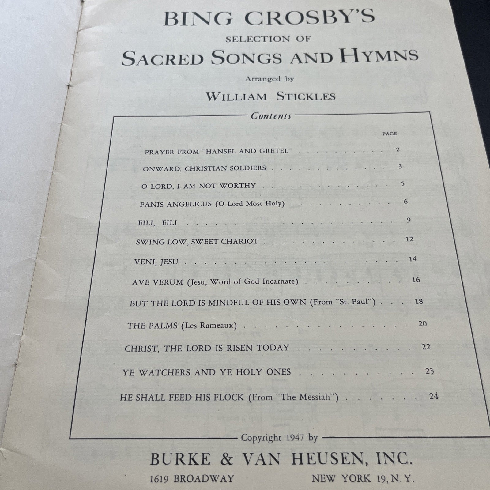 Rare Bing Crosby’s Selection Of Sacred Songs And Hymns By William Stickles /1947