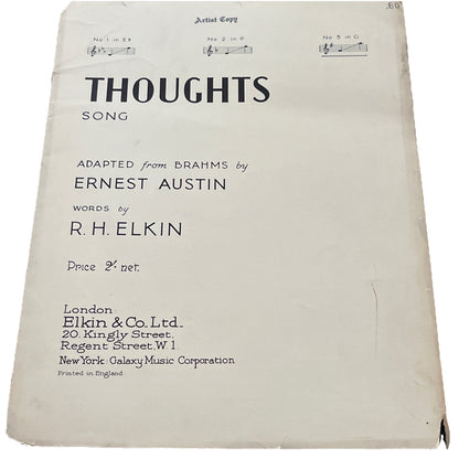 Rare Vintage Thoughts Song by Ernest R.H. Elkin BRAHMS Op. 39; No.15 - (1935)