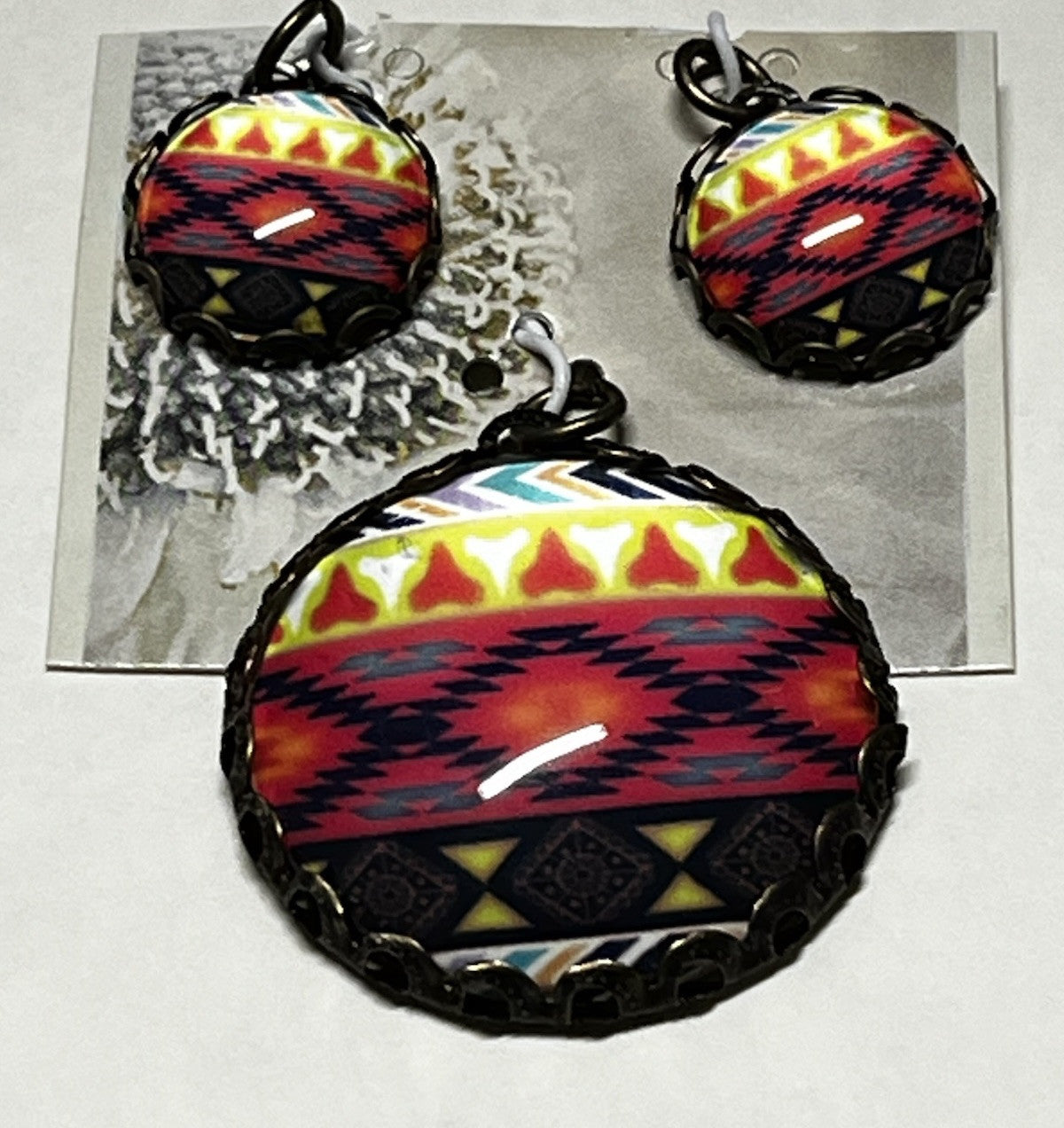 Red And Black Bohemian Southwestern Chic Pendant For Necklace & Earrings