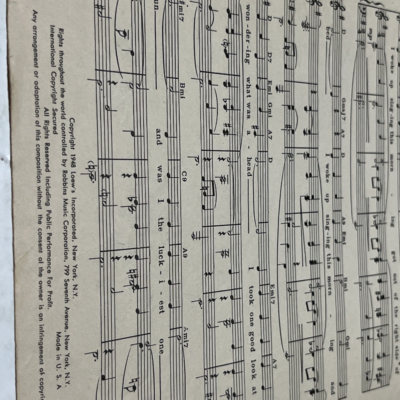 Its a Most Unusual Day Piano Sheet Music (1948) By Jane Powell SH 3332-4