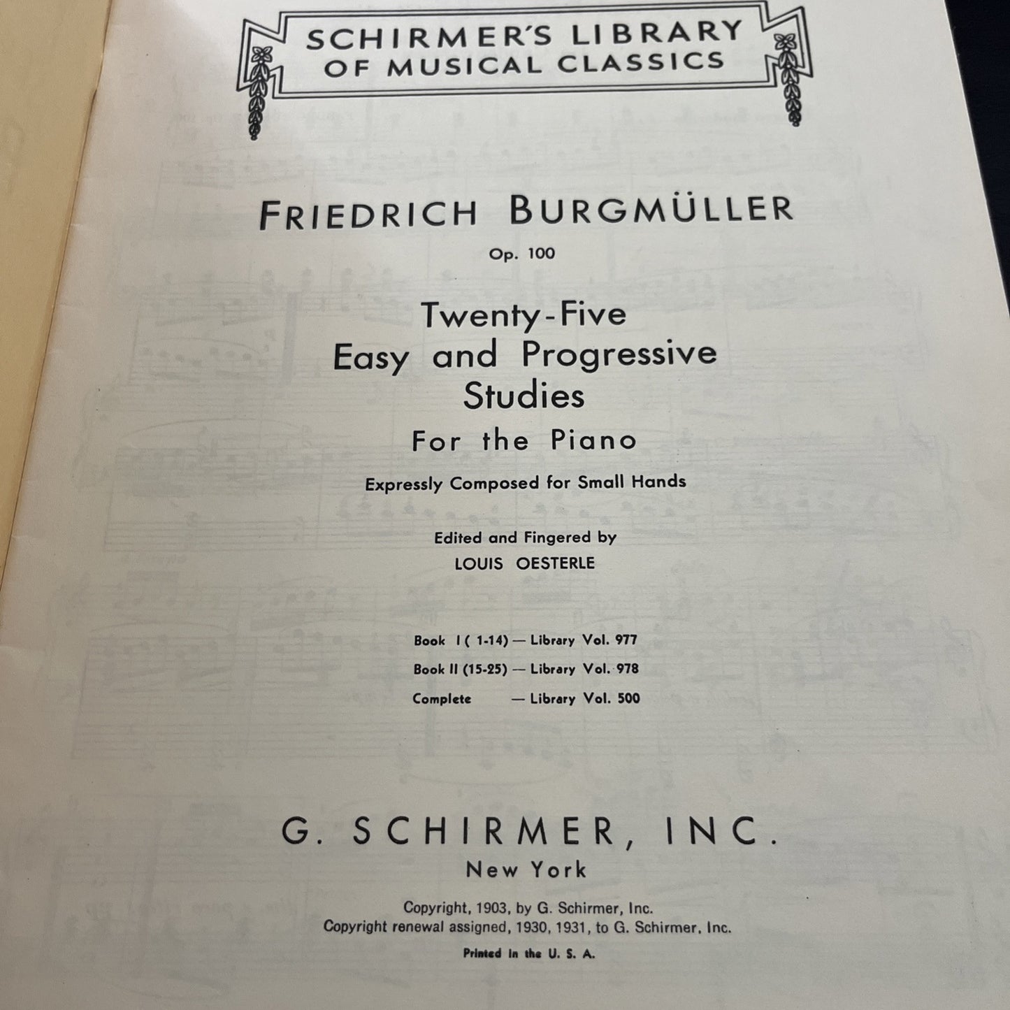 Schirmer's Library Vol 500 Burgmuller Op 100.25 Easy Progressive Studies Piano