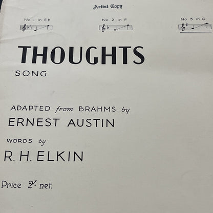 Rare Vintage Thoughts Song by Ernest R.H. Elkin BRAHMS Op. 39; No.15 - (1935)
