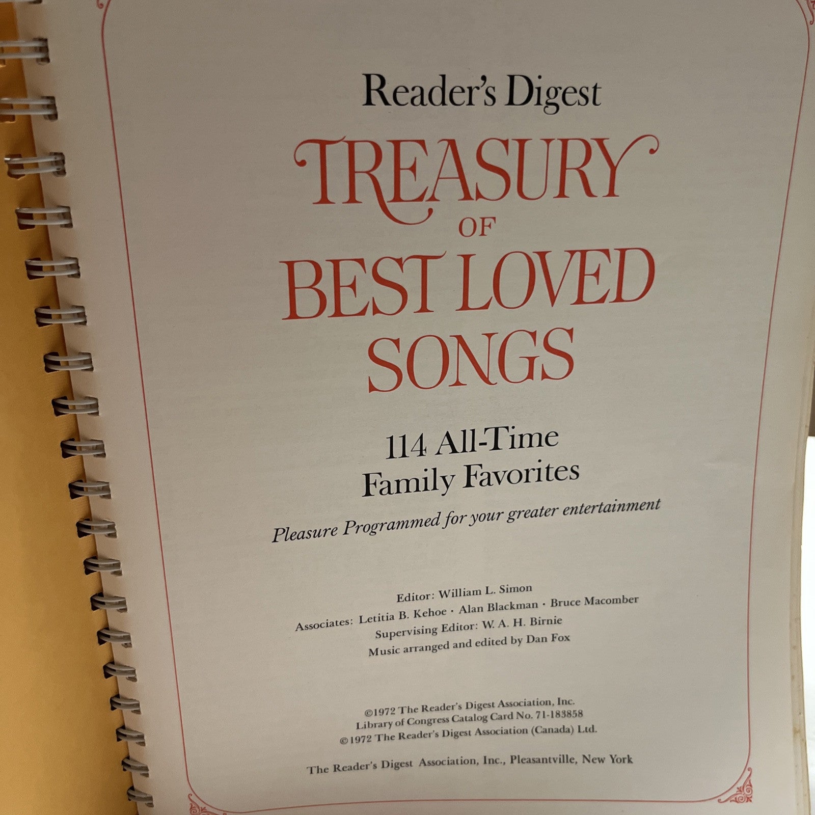 Reader s Digest Treasury of Best Loved Songs 114 All Time Family Favorites  1972