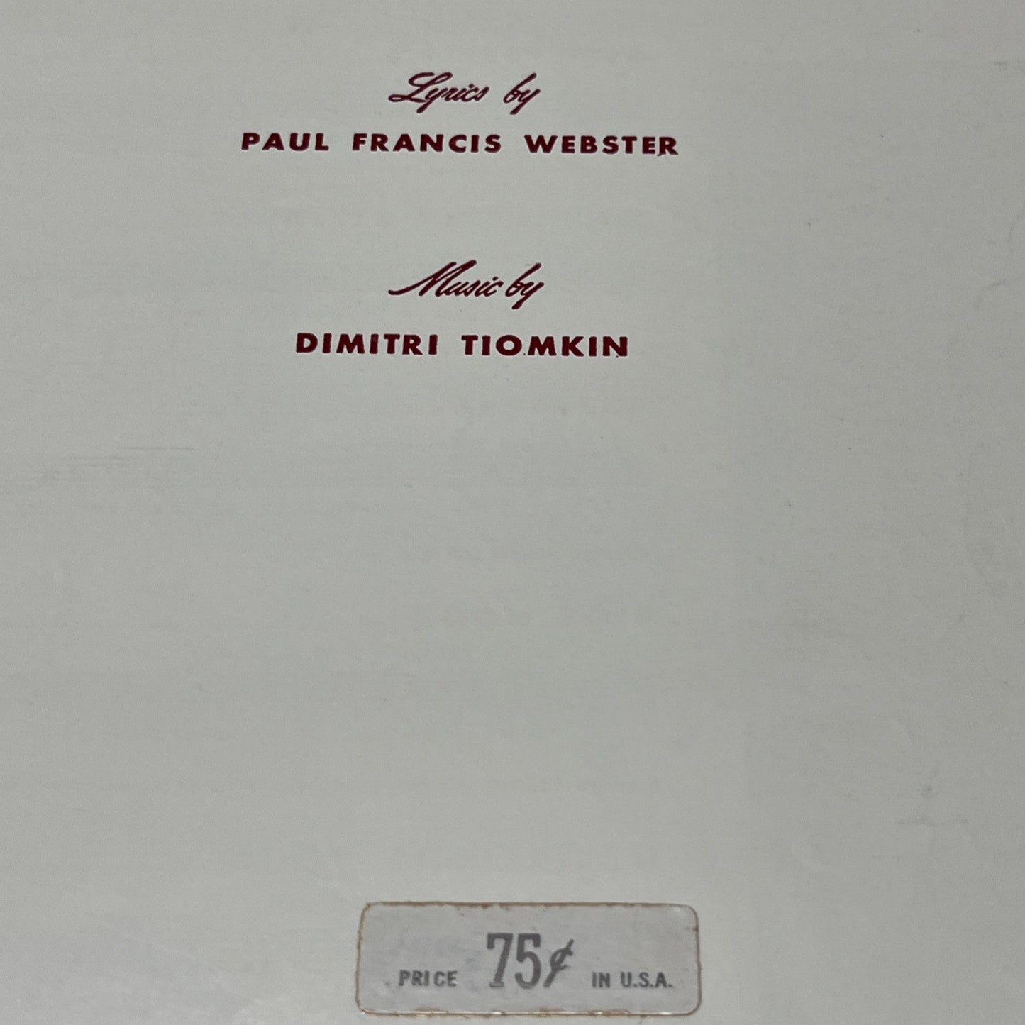 Vintage Sheet Music Friendly Persuasion 1956 ( THEE I LOVE) By Dimitri Tiomkin