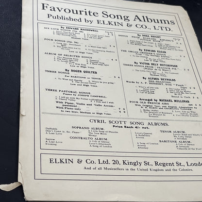 Rare Vintage Thoughts Song by Ernest R.H. Elkin BRAHMS Op. 39; No.15 - (1935)