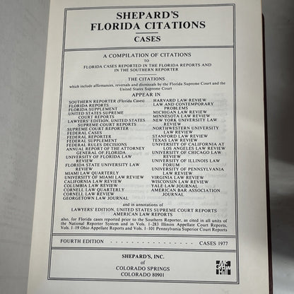 Shepard’s Florida Citations, All Florida Cases, Analyzed, Case Edition 1977 HC