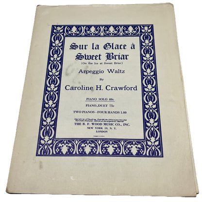 Vintage Sheet Music Sur La Glacé A Sweet Briar 1938 Caroline Crawford