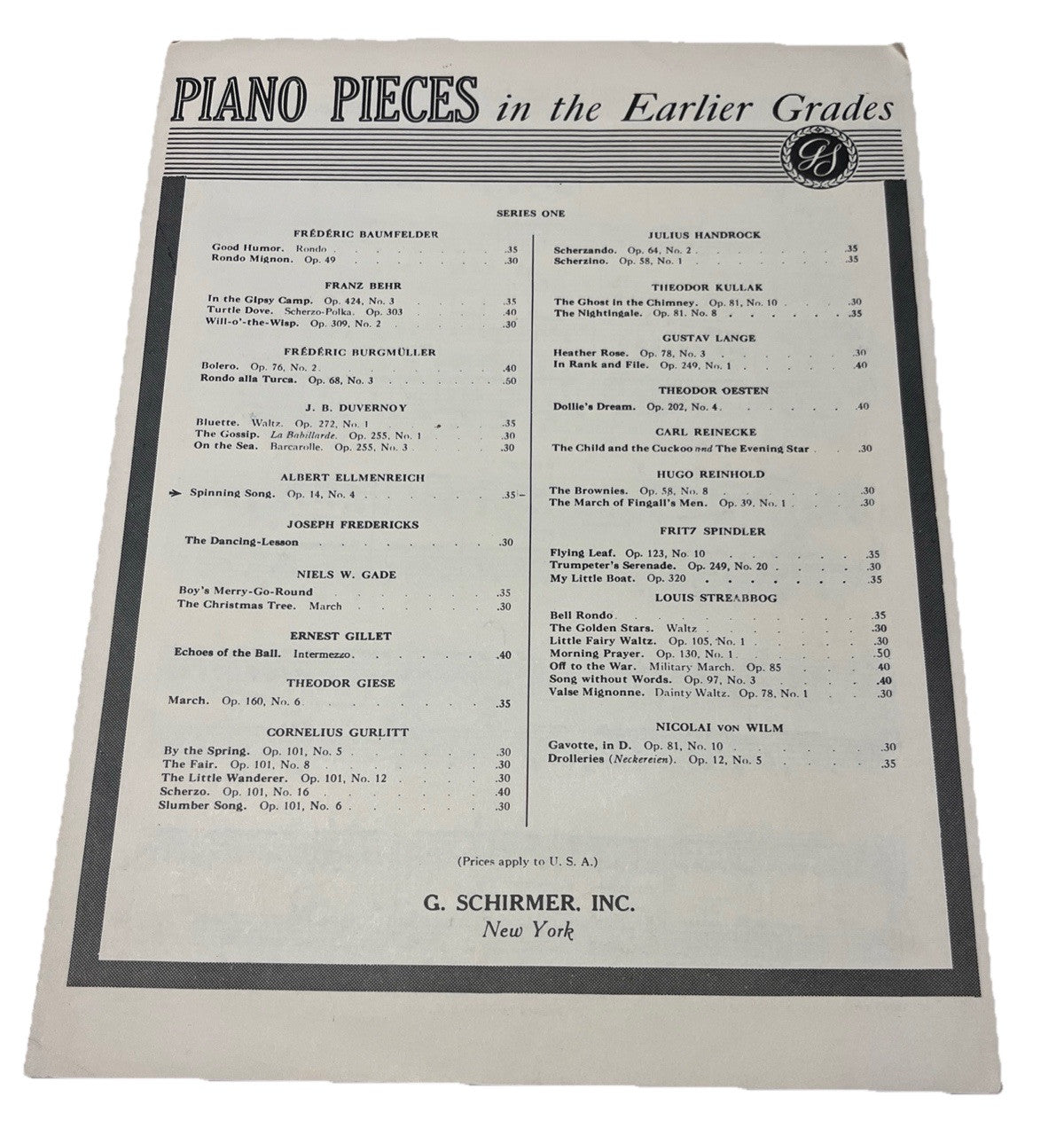 Piano Pieces in the Earlier Grades Spinning Song Op 14 No 4