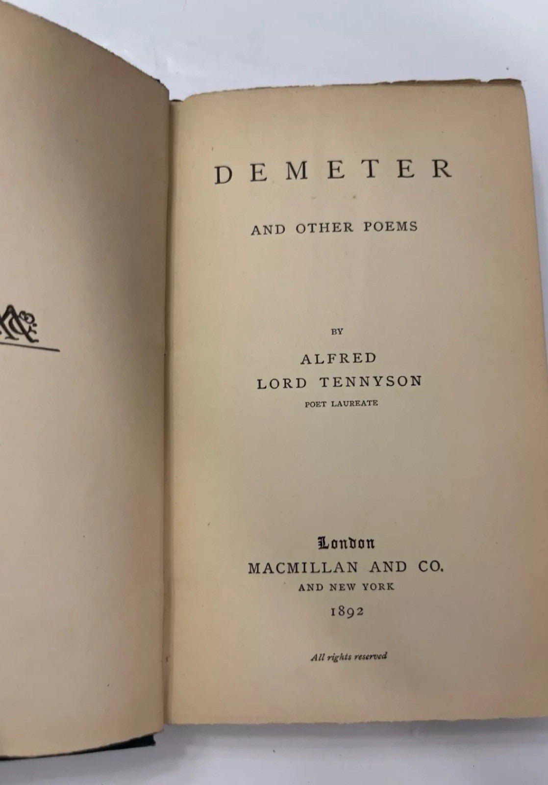 Demeter and Other Poems - Alfred Lord TENNYSON (1892) Acceptable Condition