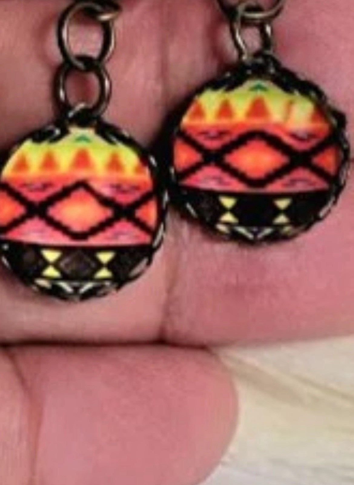 Red And Black Bohemian Southwestern Chic Pendant For Necklace & Earrings