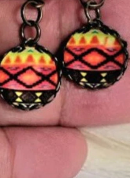Red And Black Bohemian Southwestern Chic Pendant For Necklace & Earrings