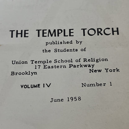 Temple Torch 5718 Union Temple Of Brooklyn Vol. IV, Number 1 ; June (1958)
